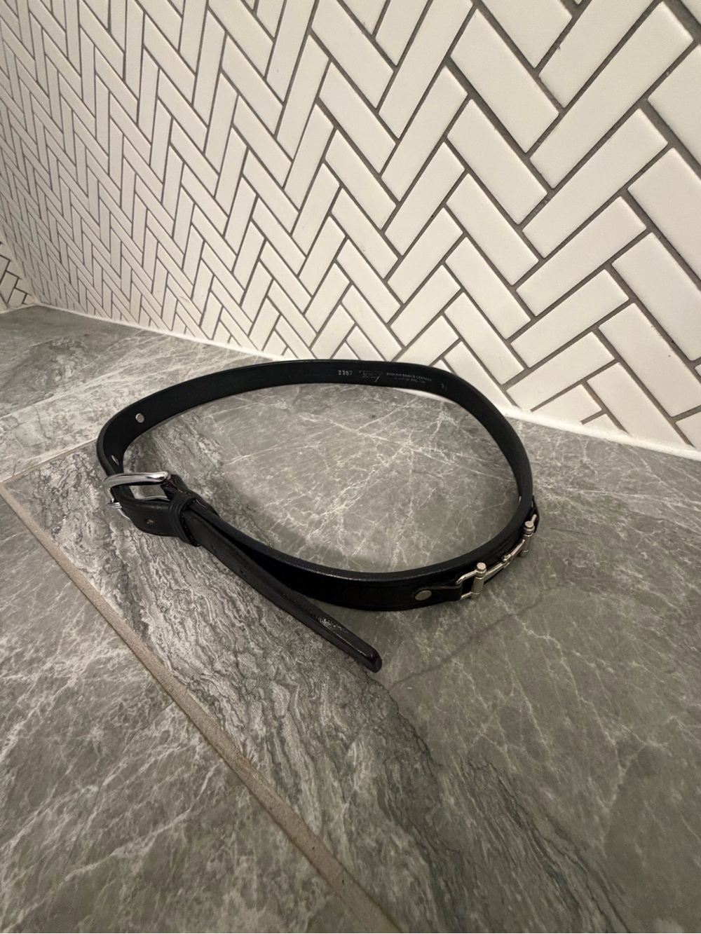 Tory Leather Black and Grey Equestrian Snaffle Dee Ring Bit Leather Belt - Picture 3 of 6